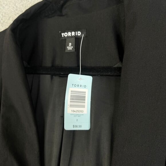 Torrid Blazer Jacket Womens 2 Open Front Cut Away Fit Stretch Black Office - Picture 6 of 13